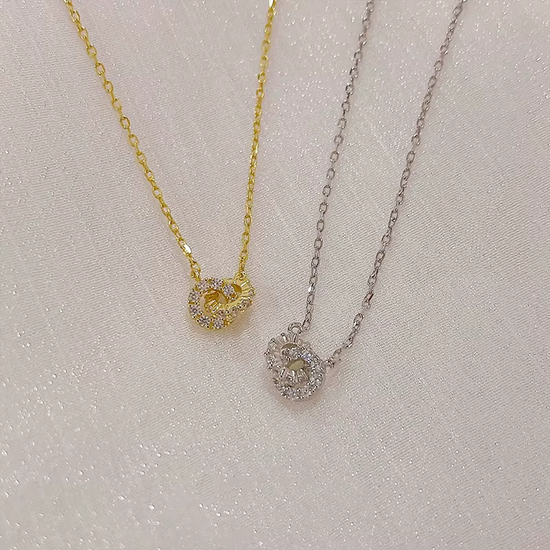 Collier Double anneau en argent Sterling 925 et Zircon