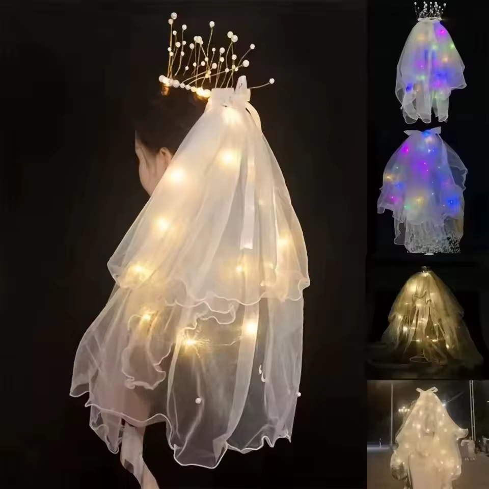 LED mariée voile de mariage éclairer voiles