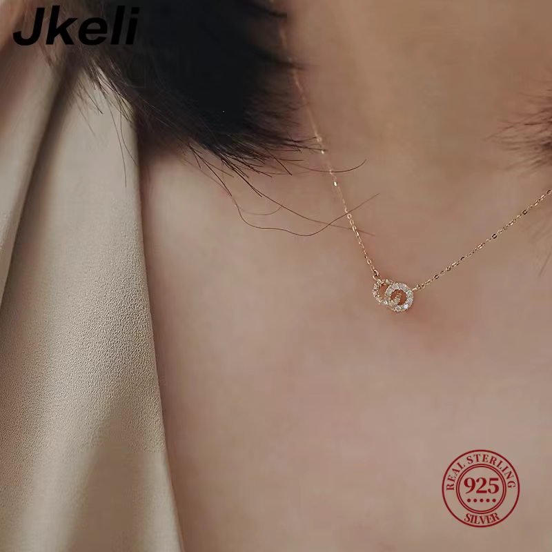 Jkeli coréen exquis pavé cristal géométrie S925 en argent Sterling pendentif collier femmes mode charme fête bijoux