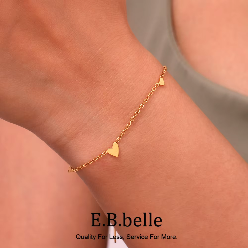E B belle boutique officielle petit délicat Mini coeur chaîne Bracelets bras bijoux pour fille plaqué or Bracelet en acier inoxydable