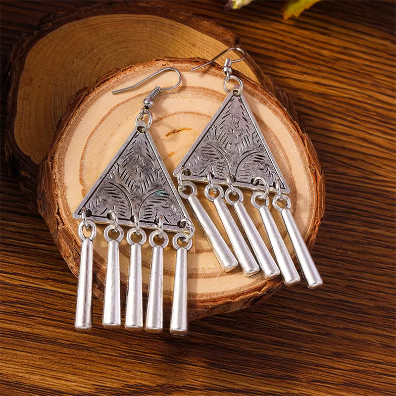 Boucles d'oreilles pendantes à pampilles triangulaires en alliage ethnique pour femmes et filles