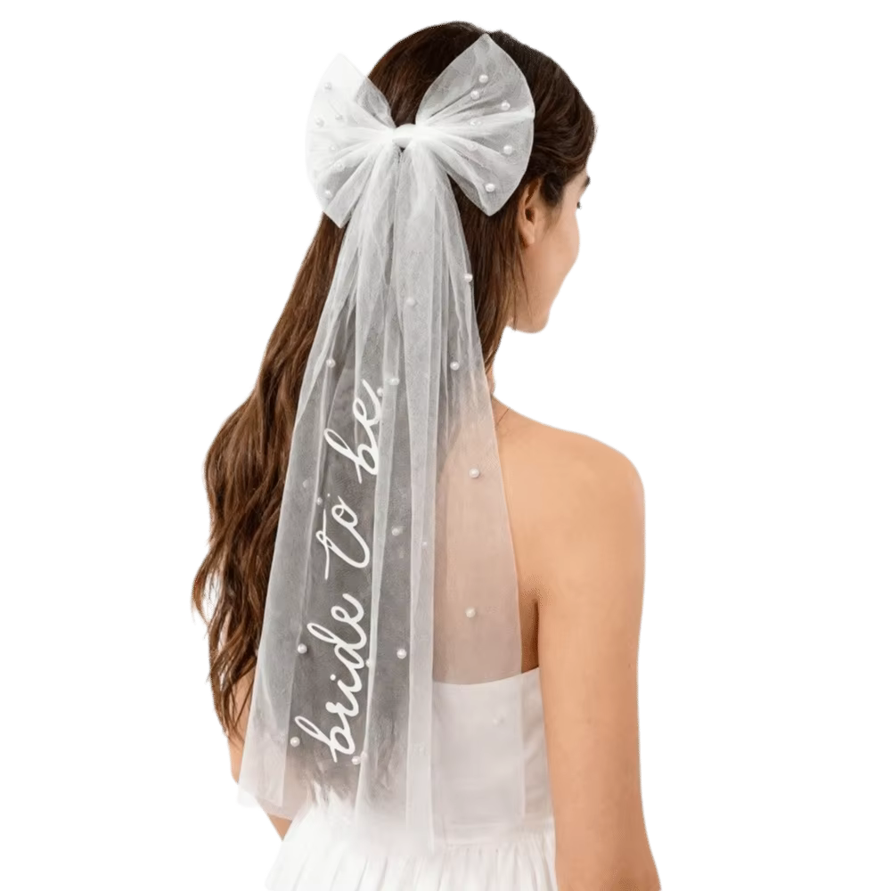 Voile de mariée minimaliste à fleurs avec nœud perlé