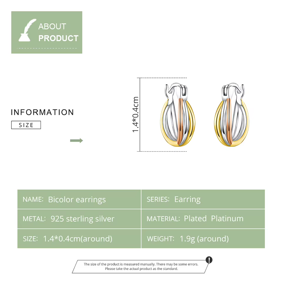 Bamoer-Boucles d'Oreilles Bicolores en Argent Sterling 925 group