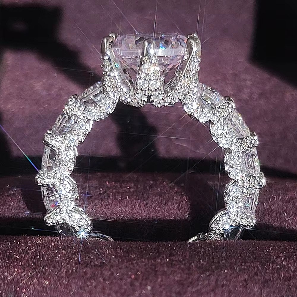 Nouvelle Arrivée Bague de Fiançailles de Luxe Vintage Rétro Couleur Argent pour Femme