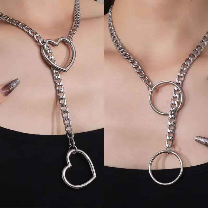 Collier coeur en acier inoxydable été femmes filles rétro Punk couleur argent