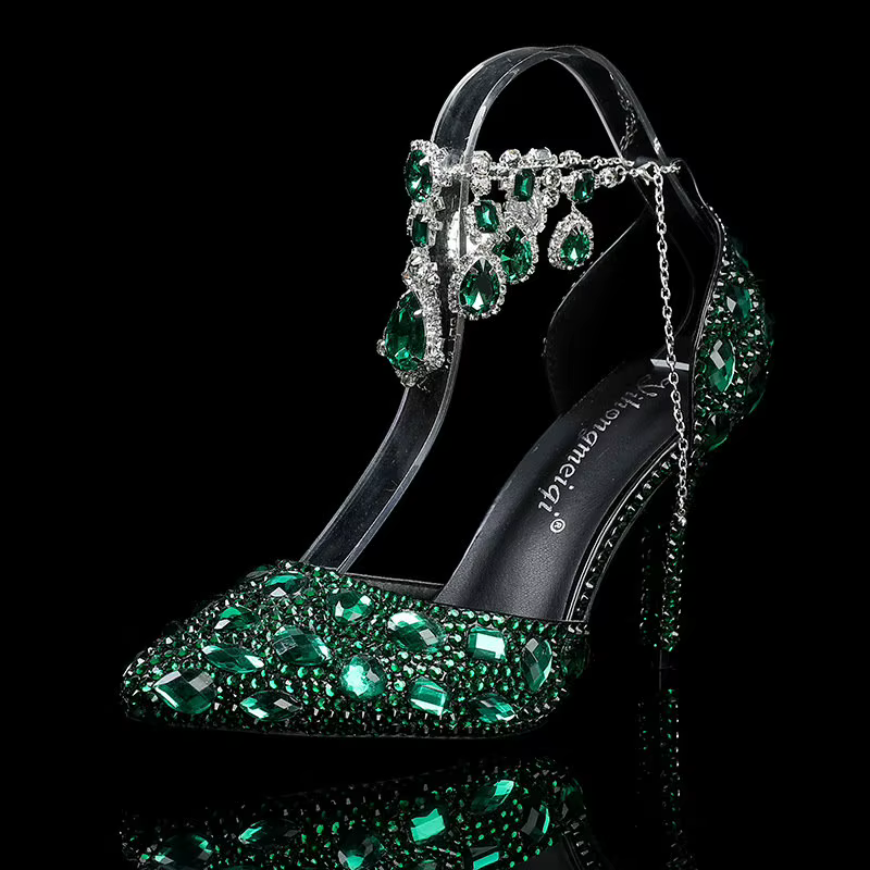Nouvelles Chaussures Femme Printemps-Automne 2026 – Escarpins Pointus à Talons Hauts avec Chaîne Diamantée en Cristal pour Mariage et Banquet