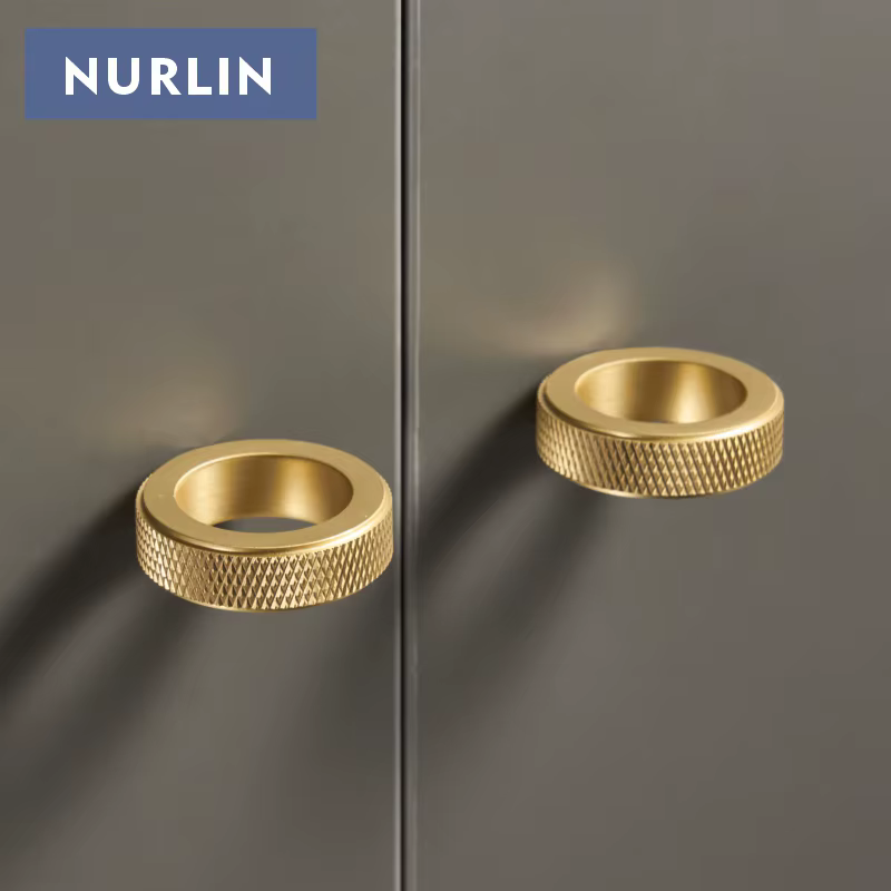 Nurlin en laiton massif diamant-coupe croix moletée anneau circulaire armoire boutons meubles tiroir doigt