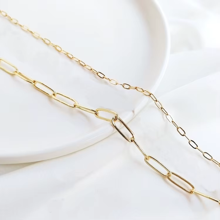 1 mètre 14K couleur or plaqué longue forme ovale collier chaînes bijoux