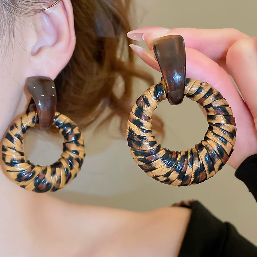 Maillard Style léopard cuir résine boucles d'oreilles pour femmes géométrique ronde boucle d'oreille personnalité mode bijoux usage quotidien K
