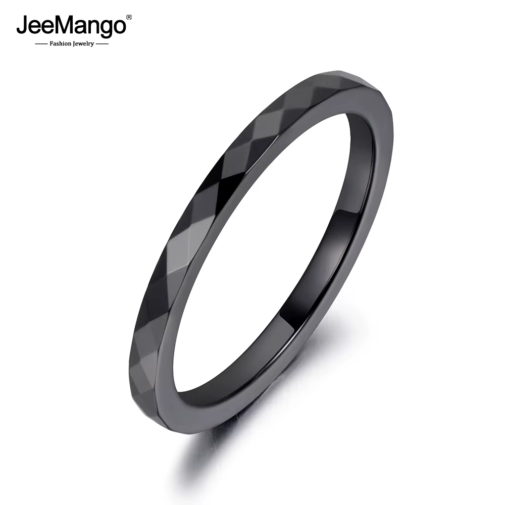 Trendy 2mm noir et blanc coupe céramique Anneaux bijoux mariage bagues de fiançailles pour les femmes