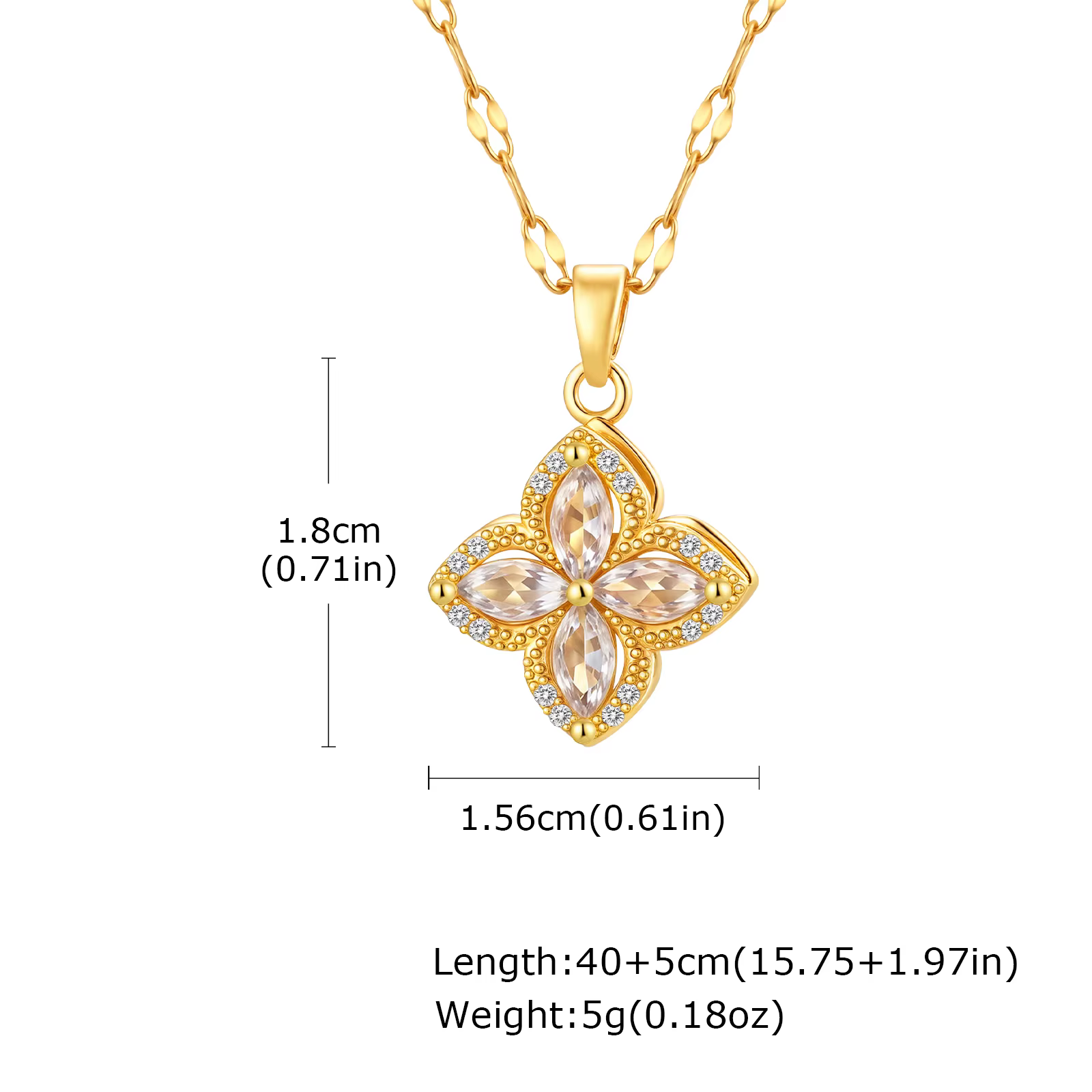 Collier chaîne de fleur de coeur de zircone d'acier inoxydable 316L