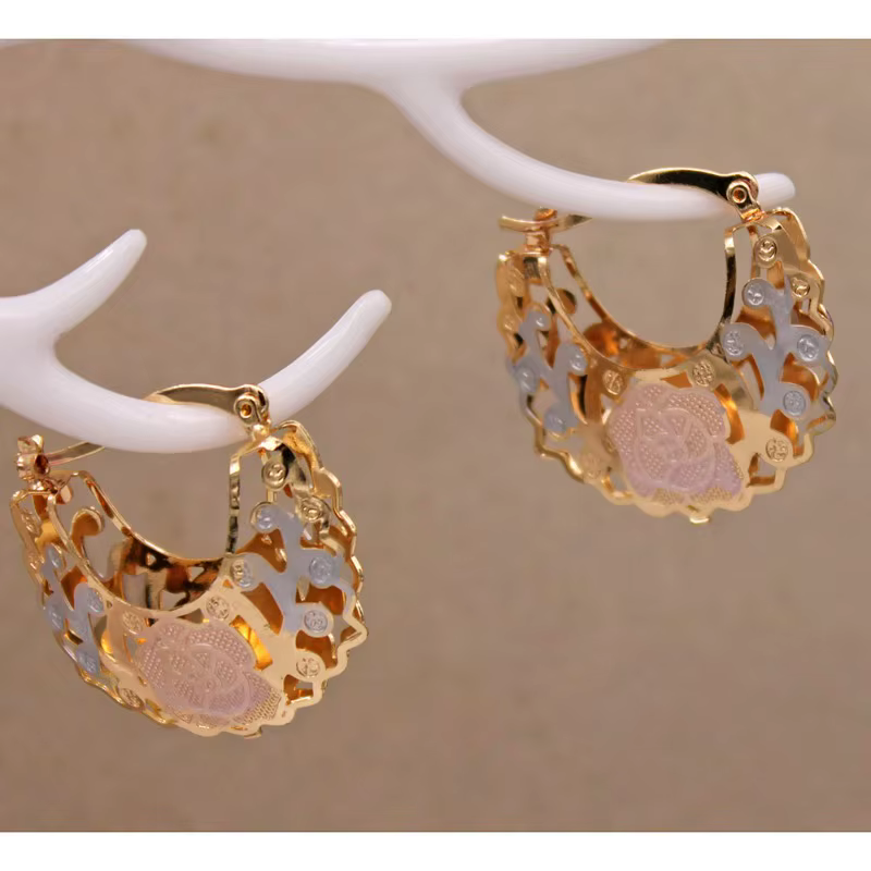 Boucles d'oreilles créoles plaquées or 14 carats pour femmes