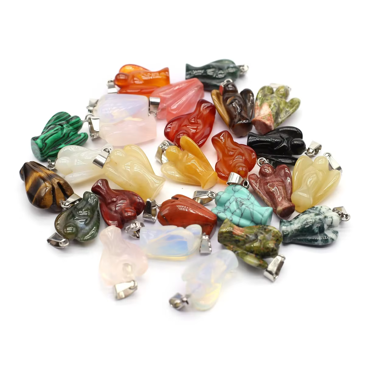 Boucles d'oreilles fines en pierre naturelle en forme d'ange pour femmes