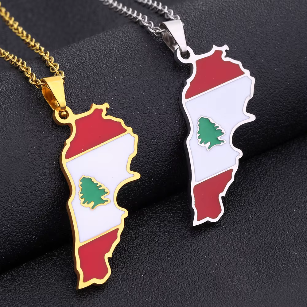 Émail liban carte drapeau en acier inoxydable collier pendentif femmes libanais couleur or ethnique fête anniversaire bijoux cadeaux