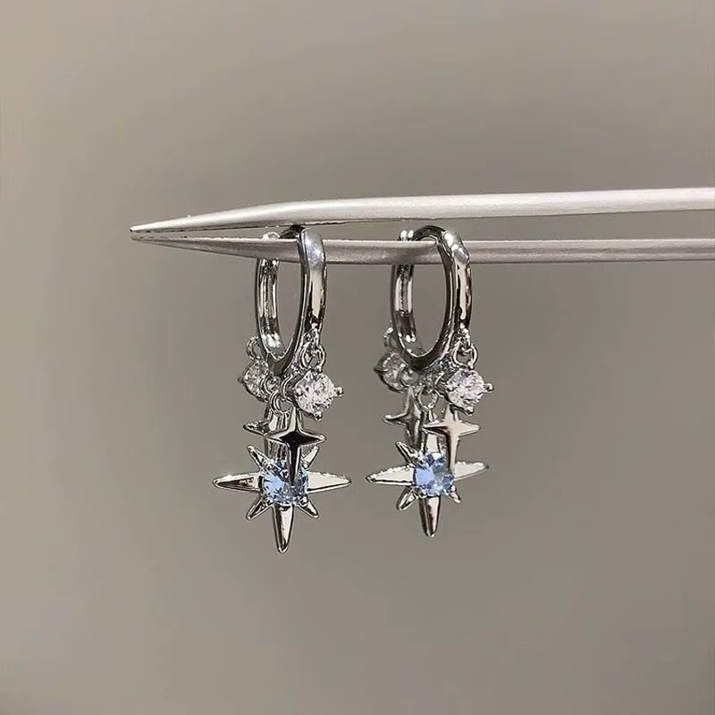 Boucles d'oreilles avec pompon étoile en Zircon bleu Y2K pour femmes et hommes