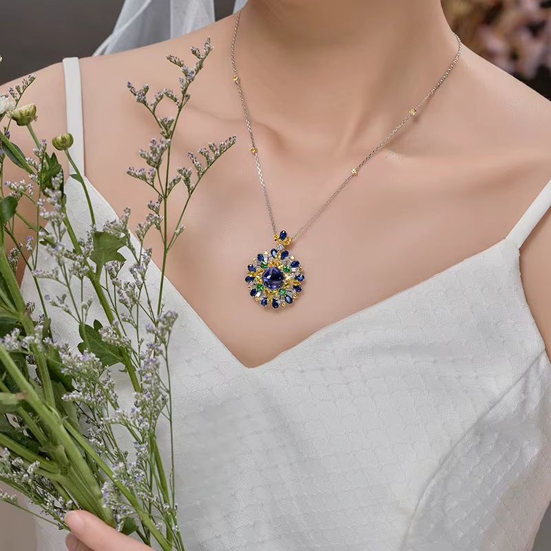 Garden-Pendentif saphir simulé pour femme