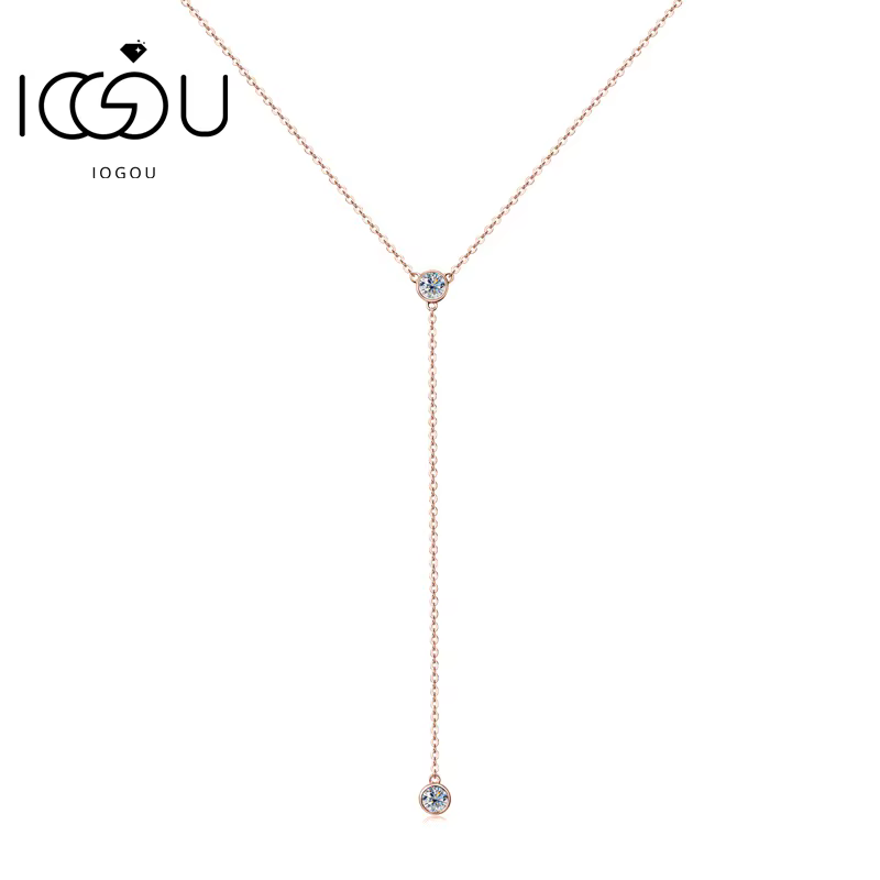 IOGOU D couleur Moissanite diamant collier pour femmes gland pendentif 925 argent or Rose/or jaune plaqué Sexy fille bijoux