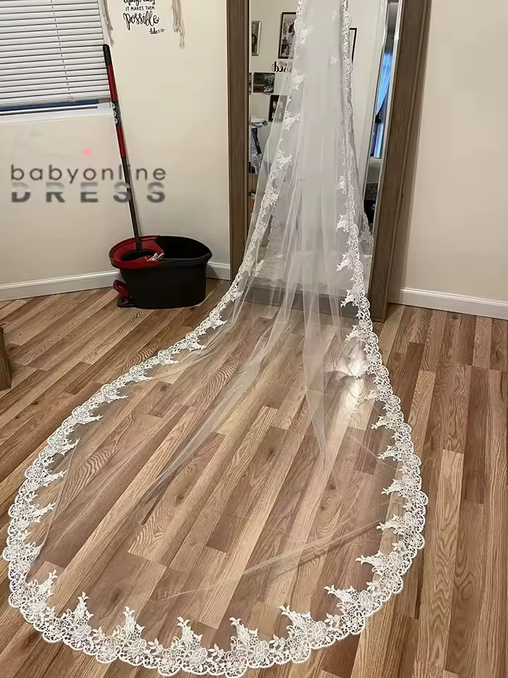 Voile de mariage long de luxe sans peigne