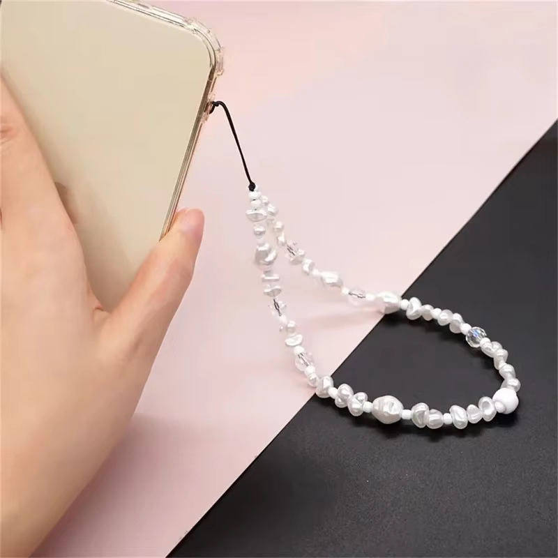 Perle amour coeur court main poignet lanière simplicité courte sangle de téléphone