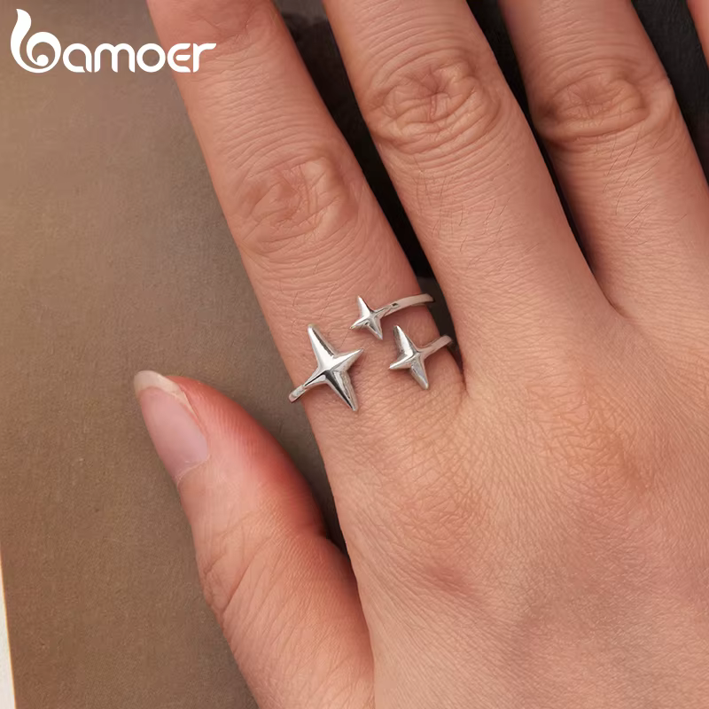 Bamoer Starlight Double couche anneau ouvert réglable trois étoiles