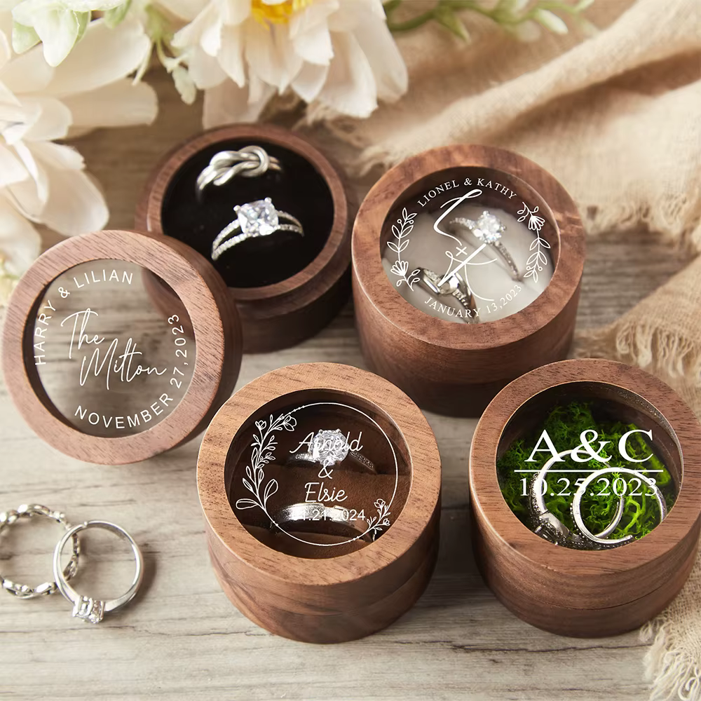 Boîte à matiques de mariage en bois personnalisée avec couvercle en acrylique transparent