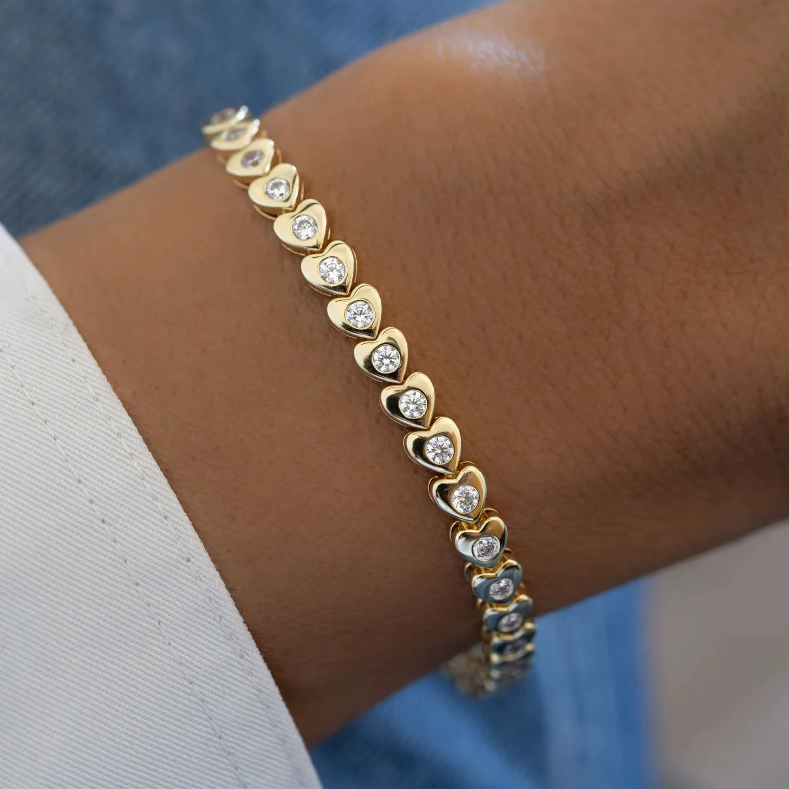 Nouveau bracelet chaîne tennis en forme de cœur couleur or pour femme