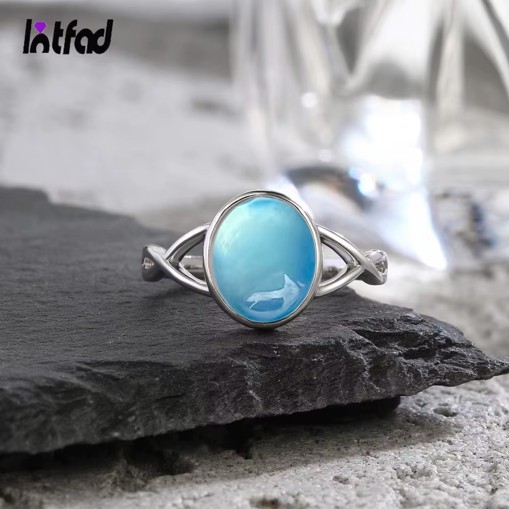 Bagues en argent sterling S925 avec pierre naturelle bleue aigue-marine