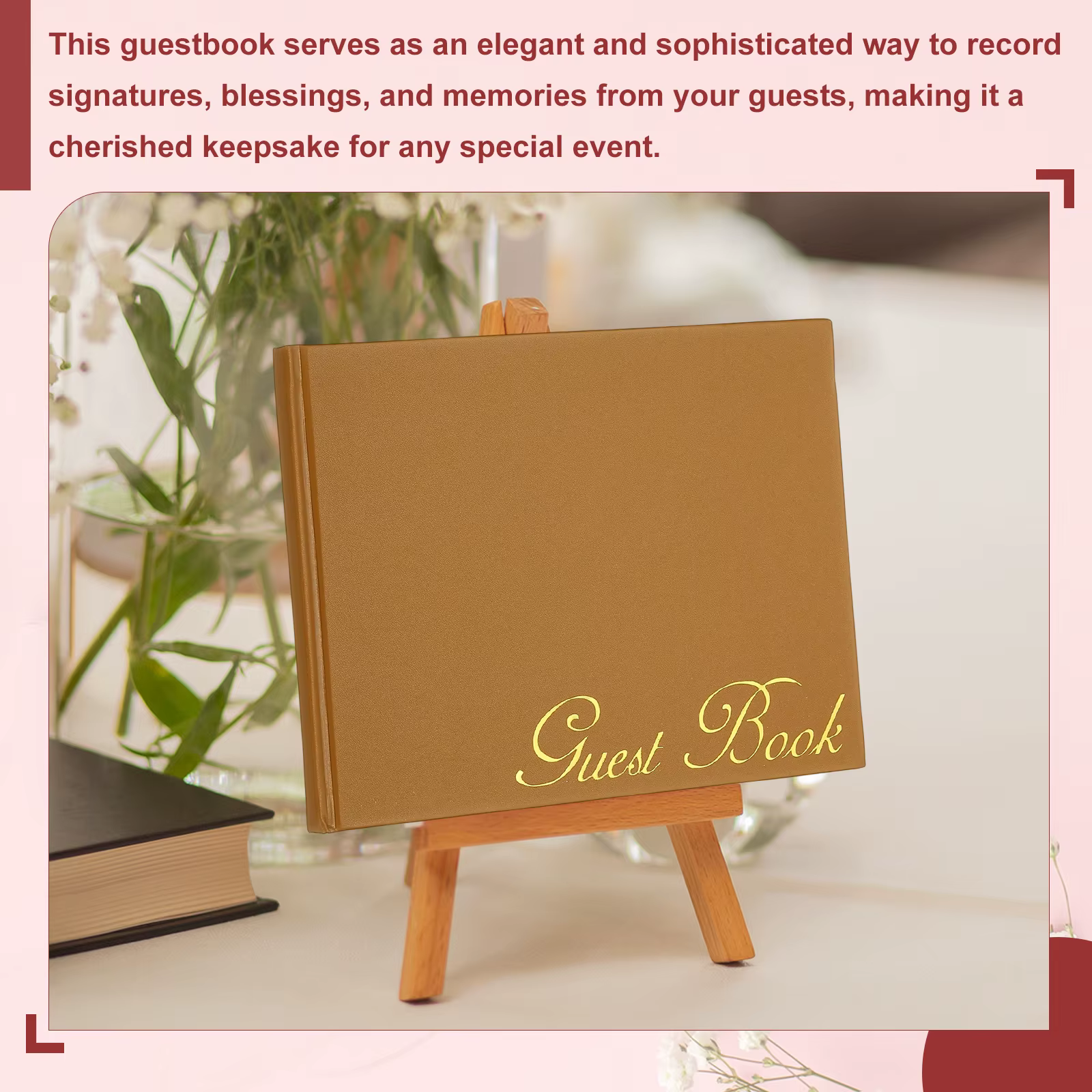 Livre d'or élégant 9x7" en cuir PU pour mariage