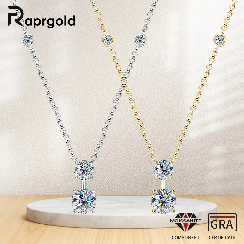 RAPRGOLD – colliers avec pendentif géométrique Moissanite rond pour femmes