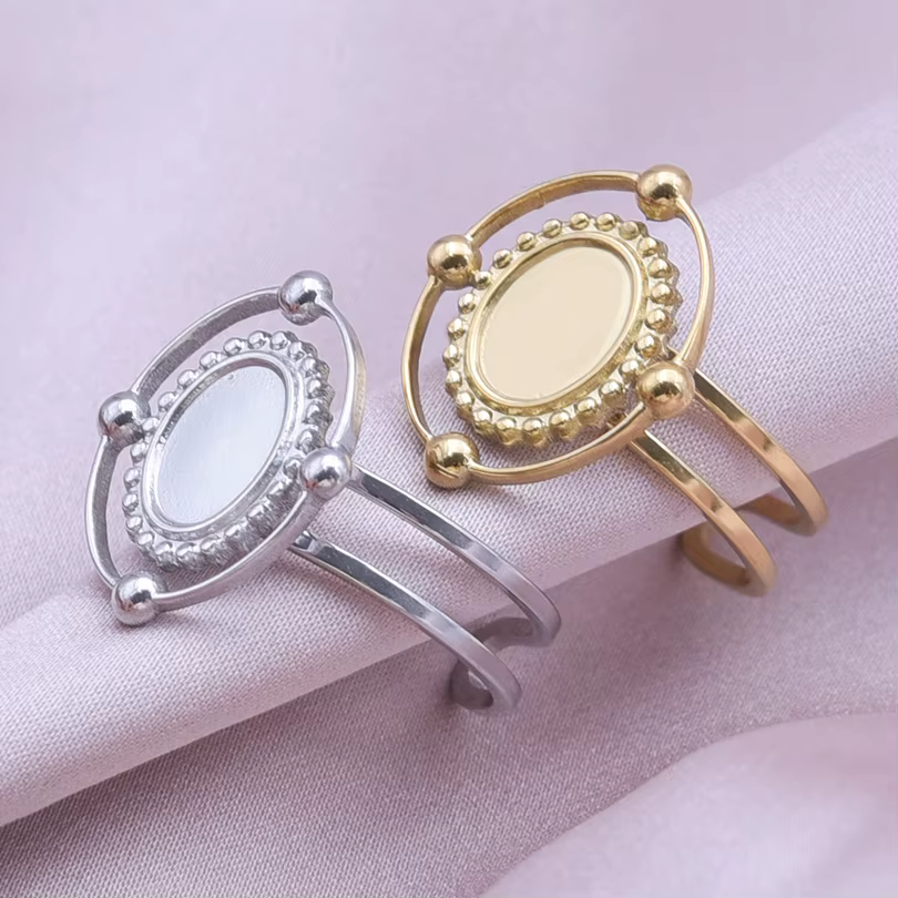 1/2 pièces mélange argent/or couleur ovale fleur soleil anneau en acier inoxydable anneaux pour femmes hommes accessoires rond blanc Cobochons paramètres