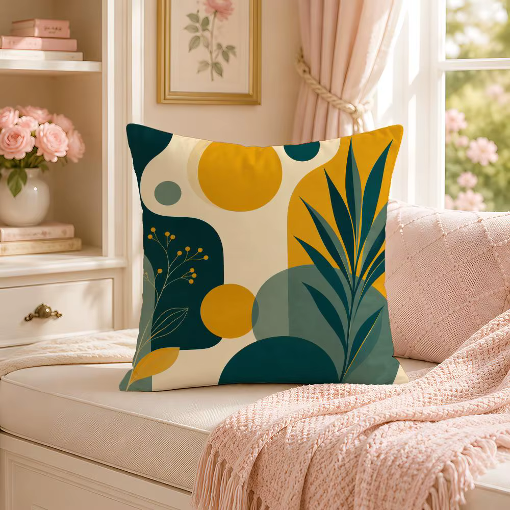 Housse de coussin florale jaune moutarde et turquoise