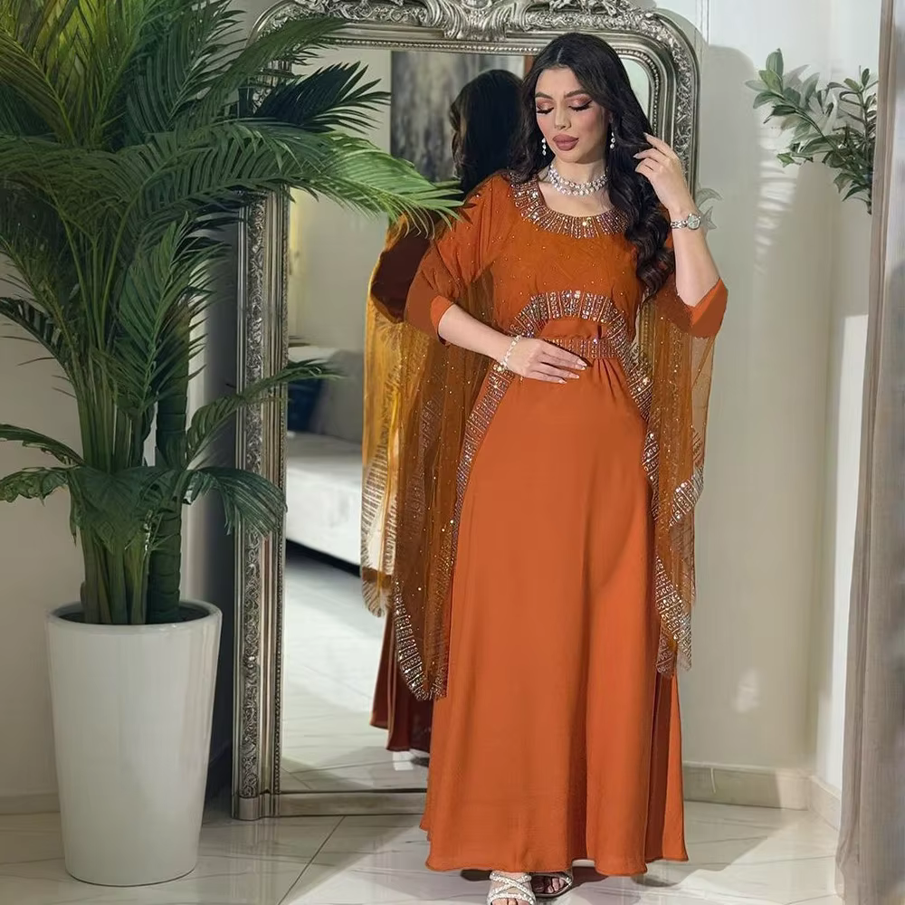 Dubaï marocain arabie saoudite musulmane luxe mode femmes vêtements Abaya diamant ensemble Robe