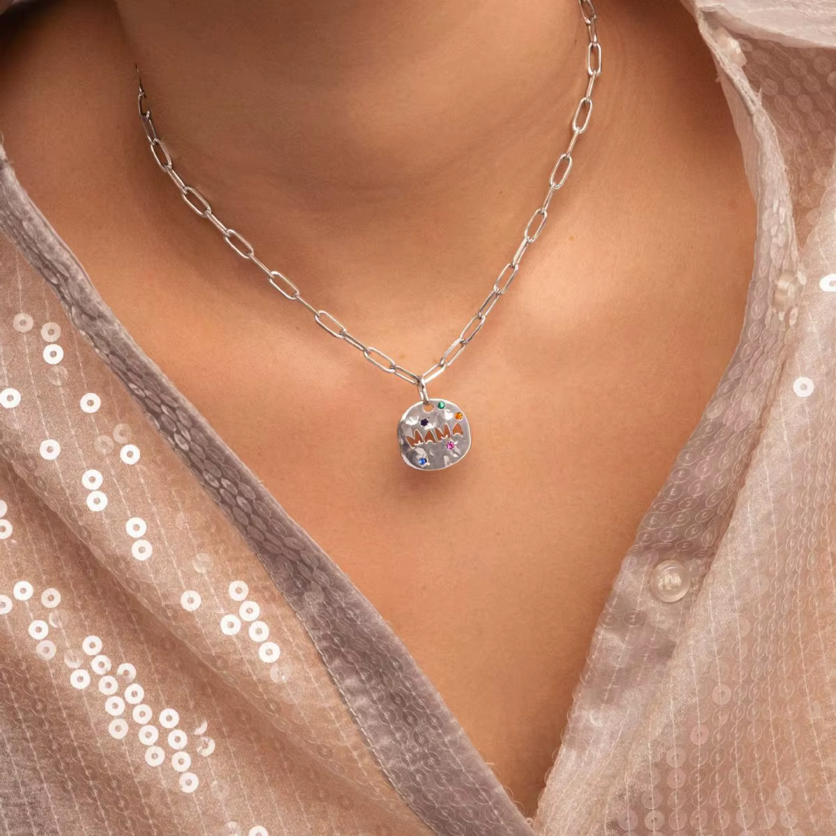 Fête des mères MAMA collier cadeau irrégulier circulaire gardien pendentif