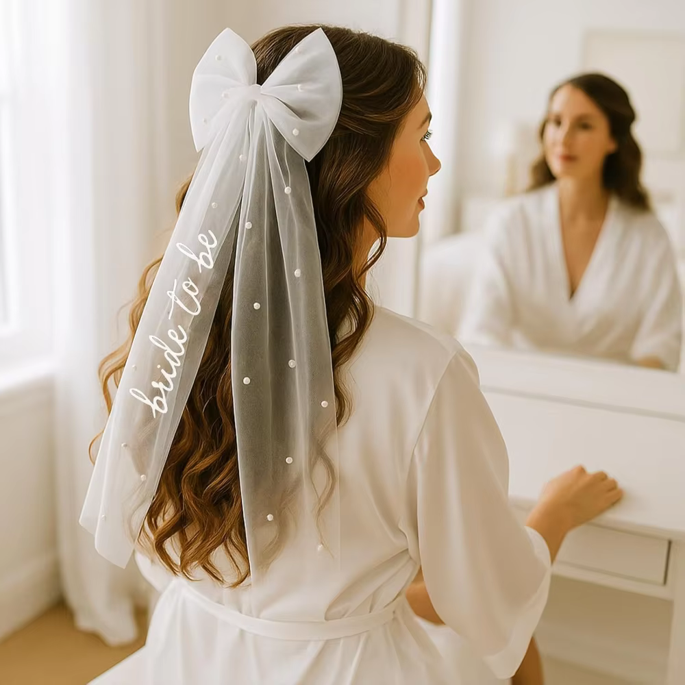 Voile de mariée avec nœud et perles