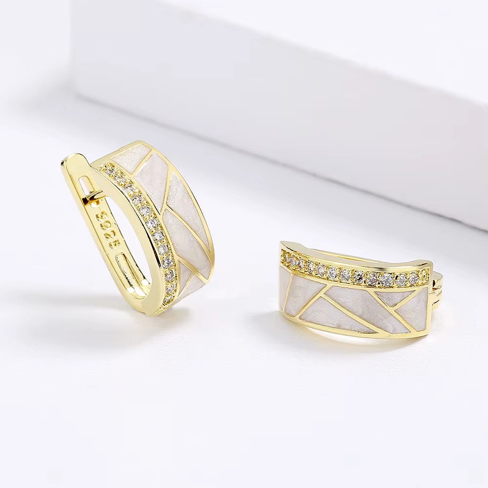 Boucles d'oreilles classiques blanches plaquées argent 925 pour femmes
