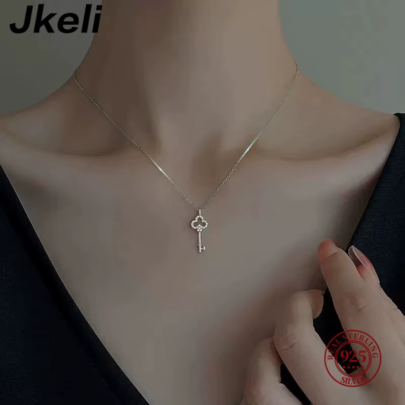 Jkeli S925 argent Sterling brillant Zircon mignon clé pendentif collier pour les femmes mode Simple usage quotidien tour de cou bijoux accessoires
