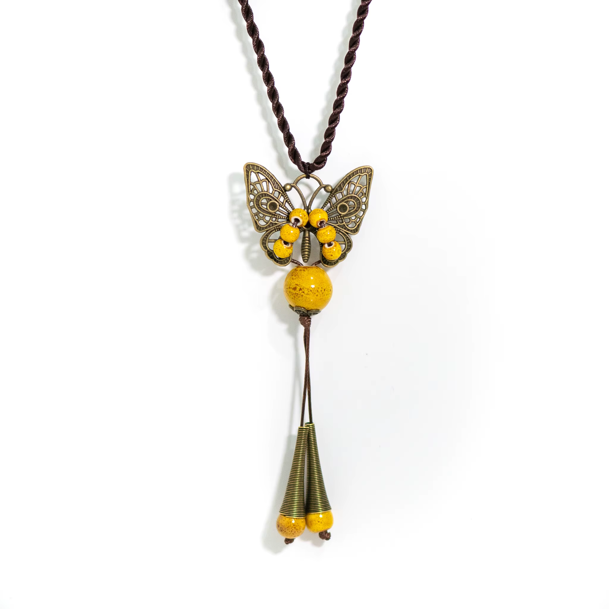 Collier en céramique « Dreams papillon » fabriqué à la main avec pendentif de 80 cm avec breloque de style ethnique
