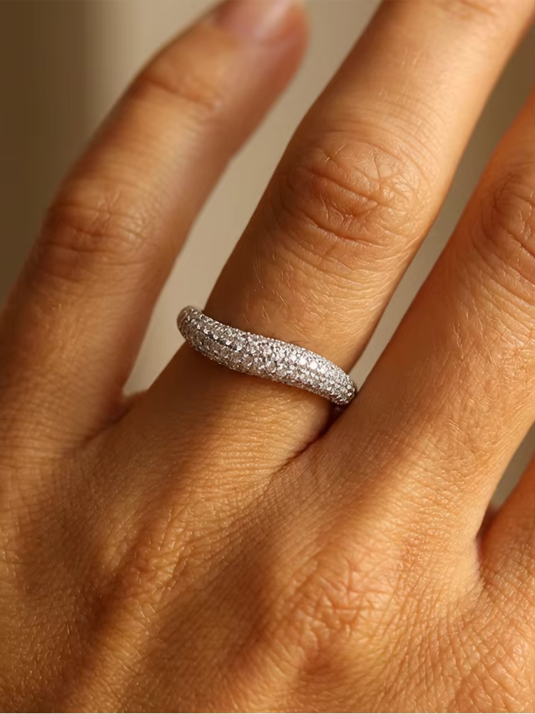 Bague en argent Sterling 925 en Zircon en forme de vague pour femmes
