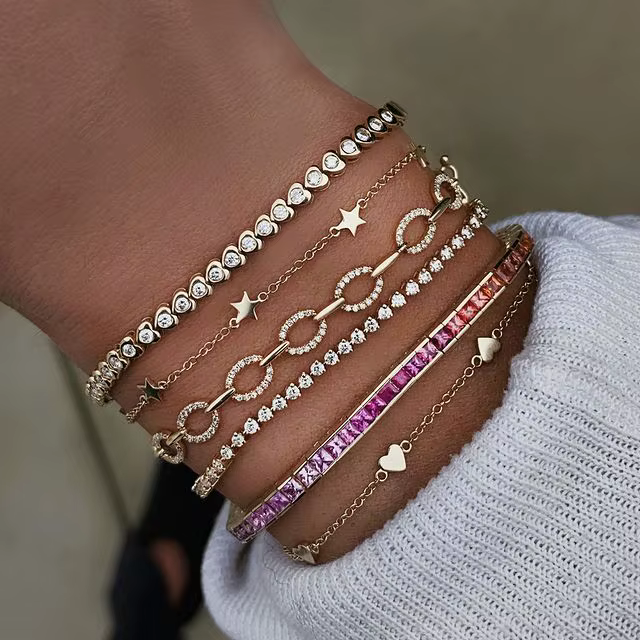 Nouveau bracelet chaîne tennis en forme de cœur couleur or pour femme