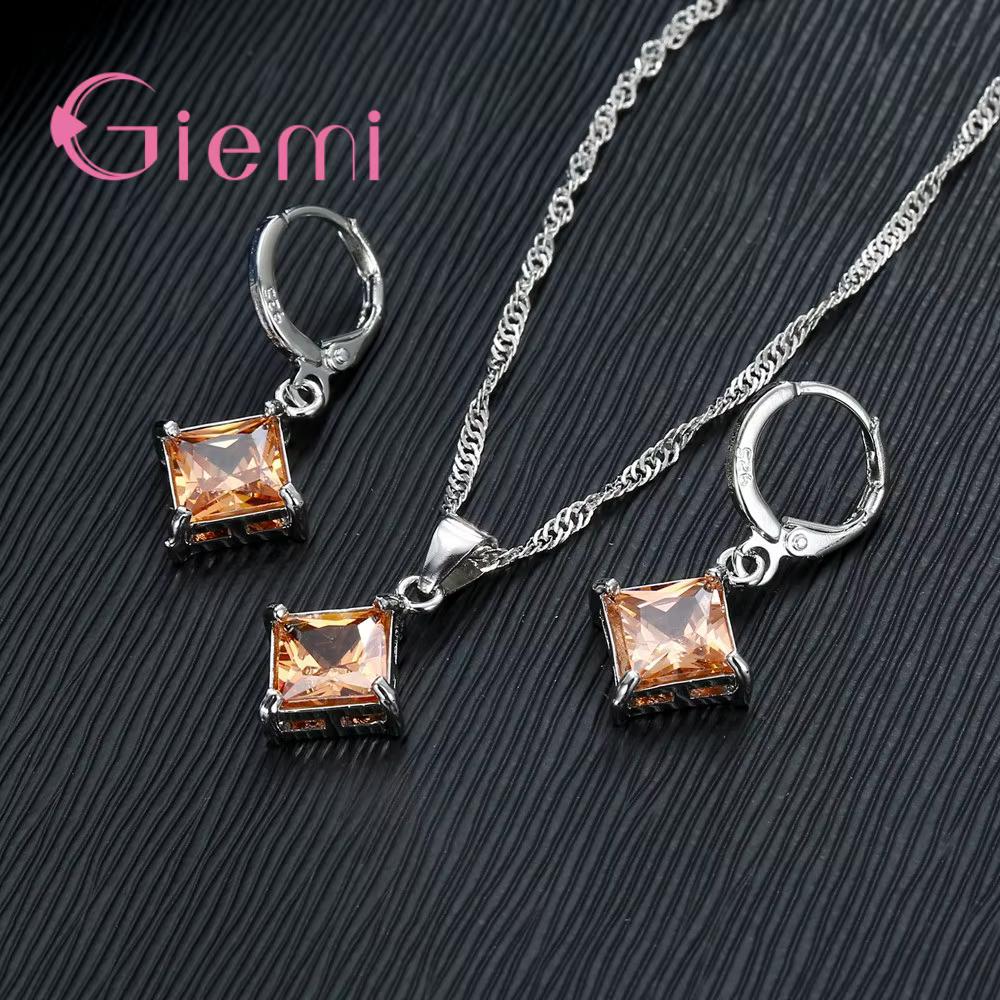 Collier et boucles d'oreilles en argent Sterling 925 pour femmes