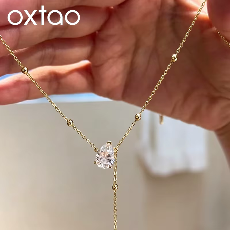 Collier en moissanite certifié OXTAO en forme de goutte d'eau 2ct D VVS1 pour femme