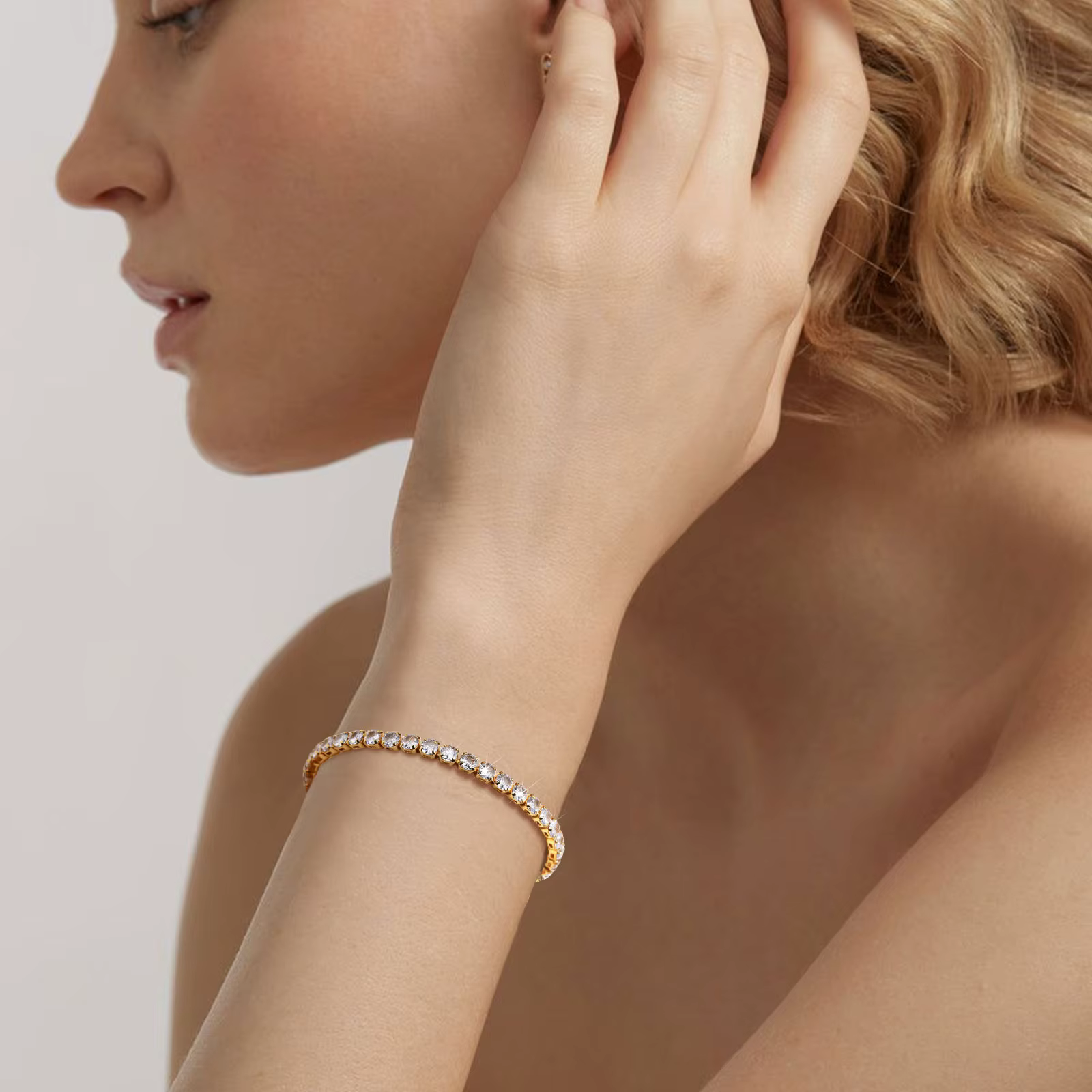 Bracelet tennis élégant 4 mm en argent et or avec zircons cubiques