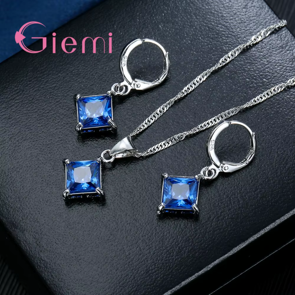 Collier et boucles d'oreilles en argent Sterling 925 pour femmes