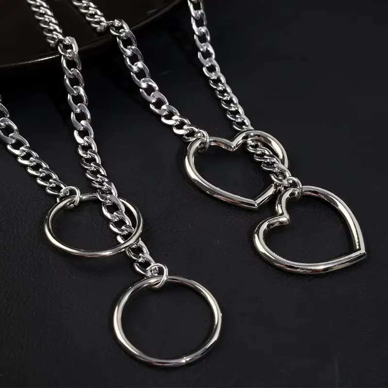 Collier coeur en acier inoxydable été femmes filles rétro Punk couleur argent