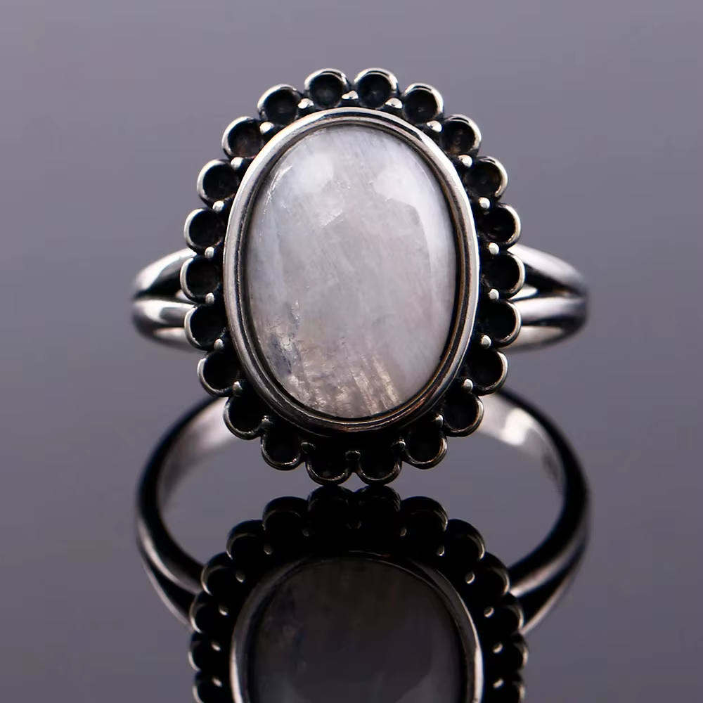 Bagues en pierre de lune naturelle 10x14MM pour femmes