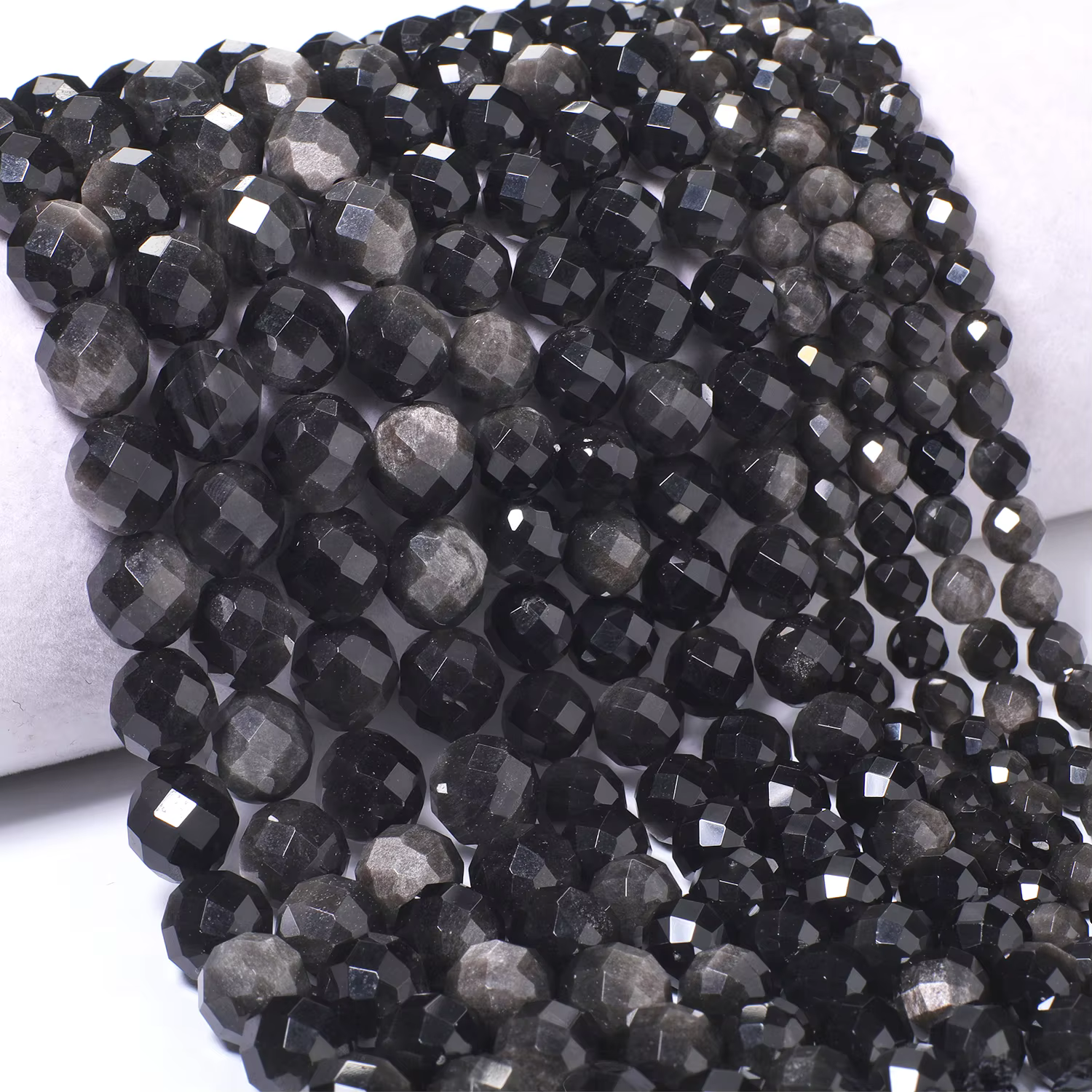Perles en pierre d'obsidienne couleur argent naturel 6mm 8mm 10mm