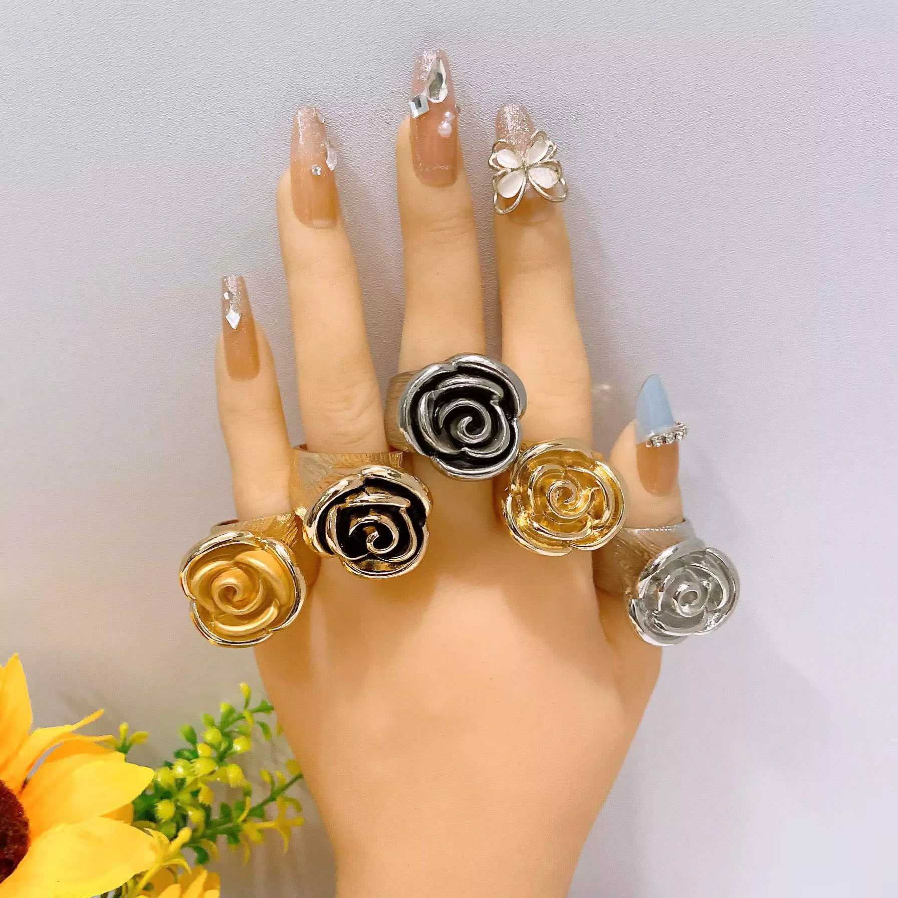 Bague Rose pour femme, accessoire de bourgeon Floral à la mode et luxueux