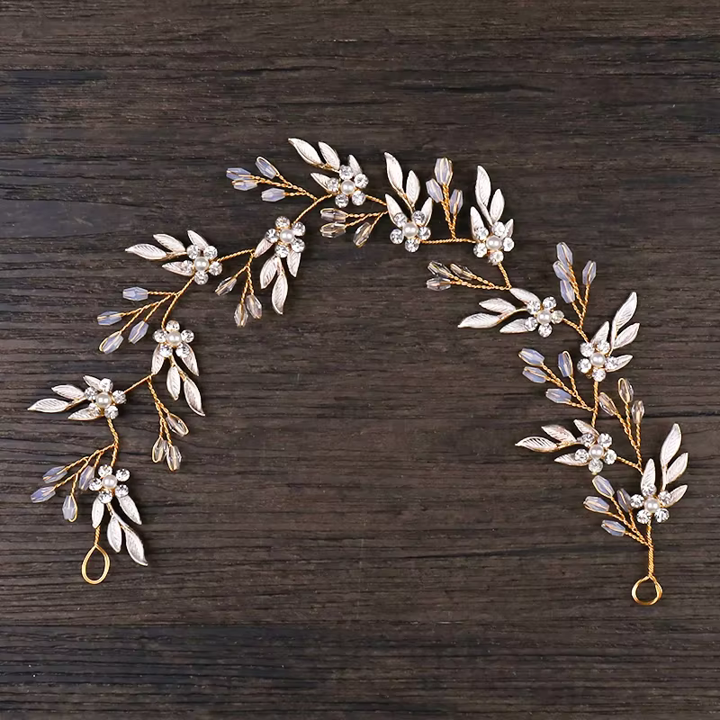 Vintage or bandeaux cheveux ornements feuilles strass fleur