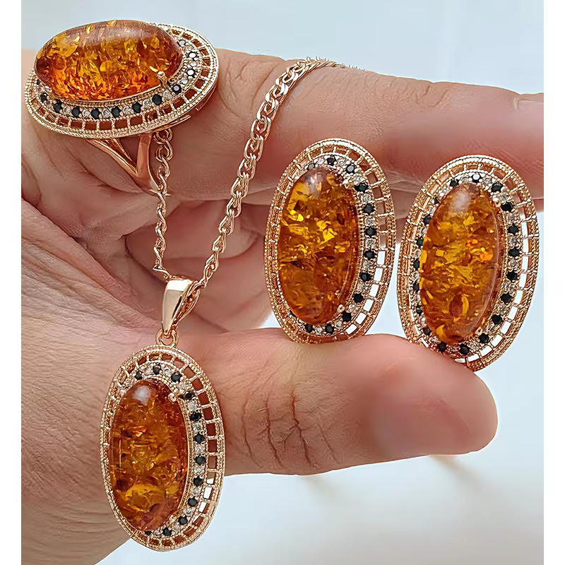 Kinel – bague ovale en ambre pour femmes