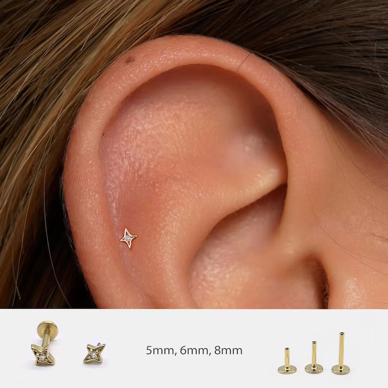 ROXI 925 argent Sterling larme/chaîne de boule/géométrique pour femme 1 pièce or/argent Piercing boucles d'oreilles Mini bijoux délicats